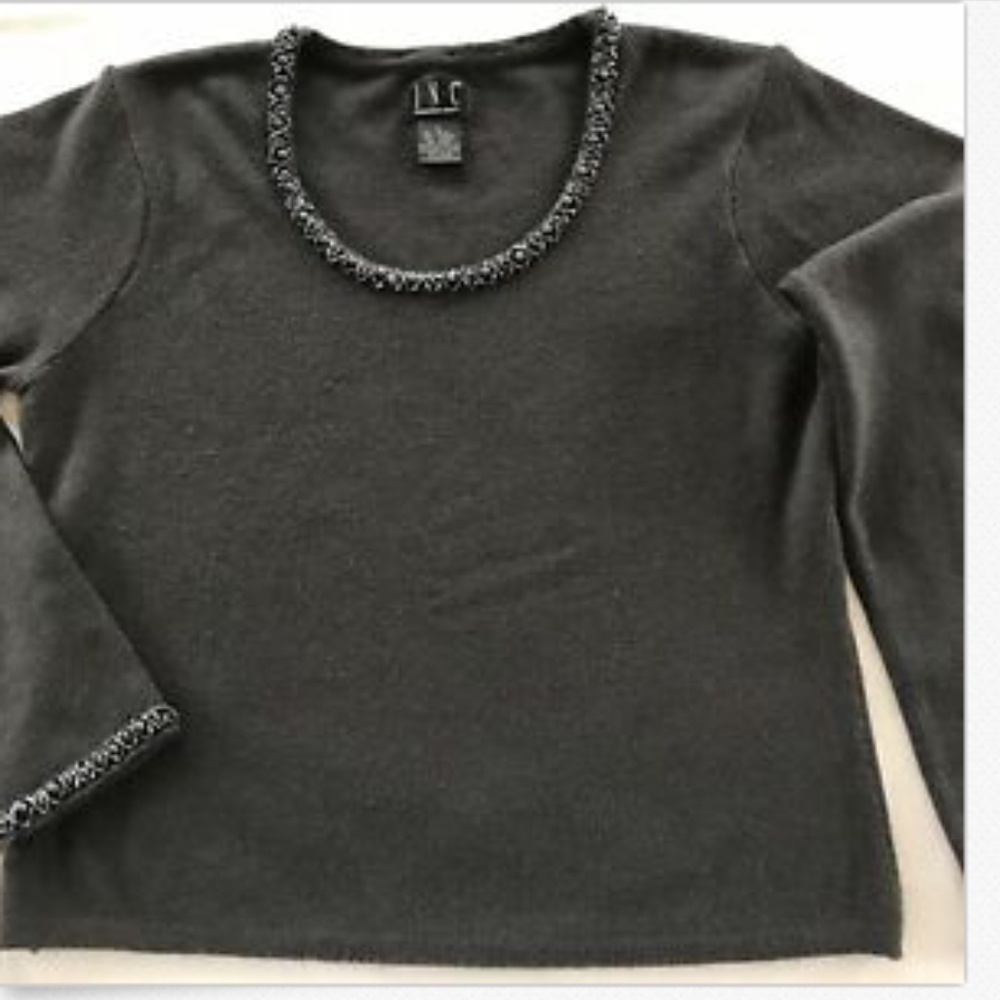 INC Wool Blend LG Grey Sweater w/Beaded Neckline